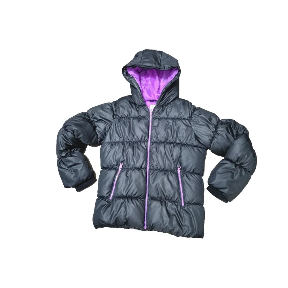 Old Navy Girl's Frost-Free Quilted Black‎ Jacket Hooded Winter Puffer Coat Sz L